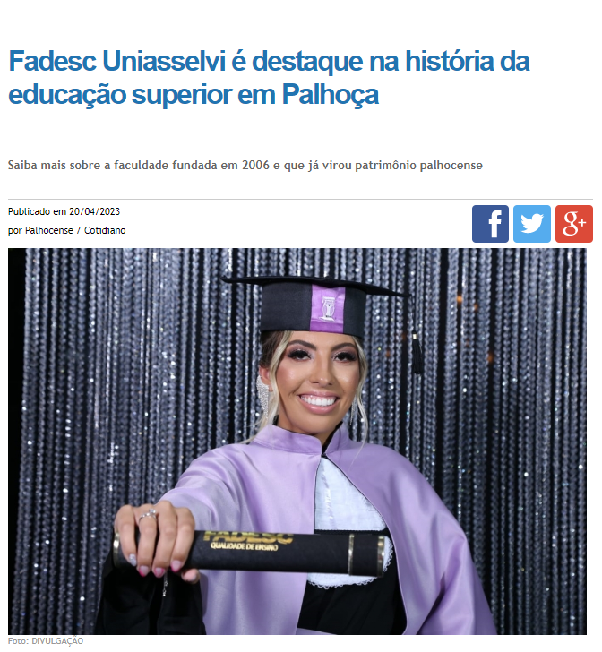 Fadesc Uniasselvi é destaque na história da educação superior em Palhoça