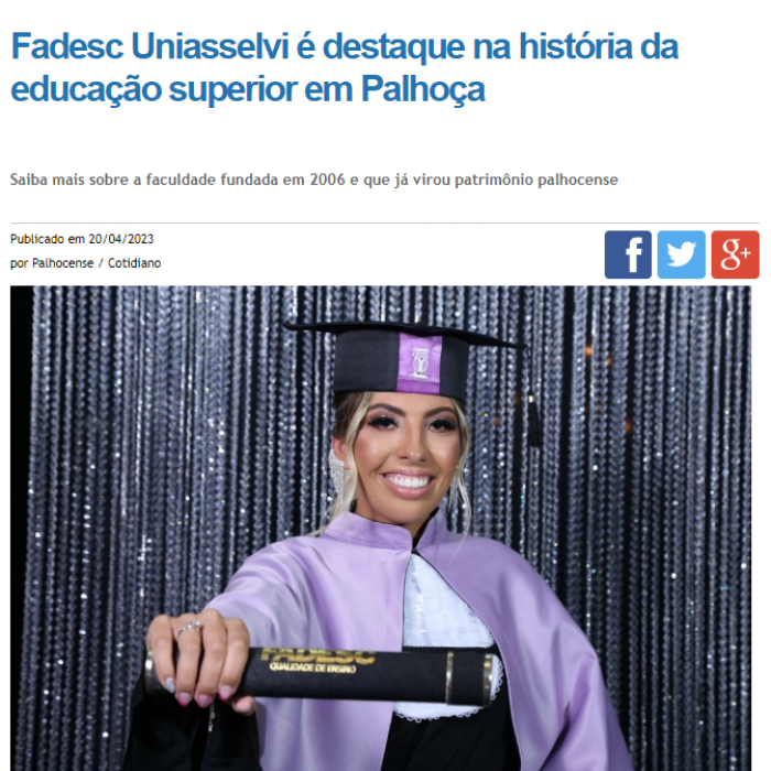Fadesc Uniasselvi é destaque na história da educação superior em Palhoça